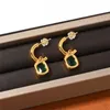French Geometry Green Zircon Earrings Studs Trendy Retro High Grade Small Crowd Design Temperament All-Match Women's Jewelry
