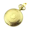 IME Watch Quartz Beweging FOB Pocket horloges met ketting volle jager gouden kast gegraveerd bloemenpatroon 6 stuks181y