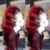 part 360 Frontal Long body wave black Ombre burgundy red brazilian wigs Synthetic Lace Front Wig For Women283R