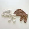 Ensembles de vêtements d'hiver pour bébé, manteau polaire, col marin, pantalon, 2 pièces, chaud, petits enfants pour filles et garçons, vêtements d'extérieur en velours