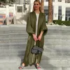 Abbigliamento etnico Open Abaya Peignoir Fashion Musulmano Lace Up Manicotto a sbuffo Elegante abito lungo per donna Cardigan Robe Turchia Dubai Islamico
