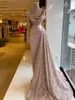 Elegant Pink Mermaid Evening Dresses Sheer High Neck Lace Appliques Beads Party Occasion Gowns Pleats Ruffles Long Prom Wear 2023