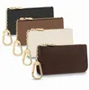 Designer Fashion Womens Mens Key Ring Credit Card Holder Coin Purse Luxury Mini Wallet Bag Charm Brown Canvas With Box AAAA