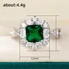 Cluster Rings Gorgeous Square Green Bling Iced Out Cubic Zirconia For Women Fashion Luxury Female Silver Color Ring Gift Party Jewelry