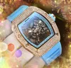 Мода роскошные мужчины женские небо бриллианты Кольцевые часы 43 -мм резиновый силиконовый кварц автоматический движение Полово скелетное набор оригинальный солидный браслет -часы подарки