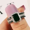 3PCS Pierłdy ślubne Vintage moda biżuteria Sterling Sier Emerald Cut Black Sapphire CZ Diamond Stones Kobiet Zasmaż zaręczynowy Pierścień