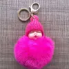 Keychains de beb￪s doces chap￩u de malha de p￪lo de coelho faux