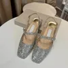 Varumärke Summer Fashion Brands Jill Slingback Sandaler Shoes for Women Crystal Empelled Strappy Square Toe Lady High Heels Party Wedding 35-43