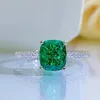 Cluster Rings 2022 S925 Sterling Silver Ring High Carbon Diamond Emerald Green Temperament Is White Female