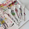 Dinnerware Sets Ceramics Fork Butter Knife Short Handle Soup Dessert Spoon Tableware Kitchen Homehold Simplicity Table White Five Piece Set