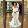2023 Designer Lace Mermaid Wedding Dresses Bridal Gown Spaghetti Straps Satin Custom Made Sweep Train Vestidos de Novia Plus Size