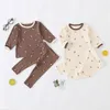 Completi di abbigliamento Vestiti per neonate Fiori carini Ragazzi manica lunga 2022 Primavera Autunno Nato O-Collo Vestito T-shirt infantile Leggings 2 pezzi Abiti