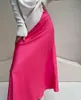 Skirts Satin Skirt A-line Silk High Waist Elegant For Women Side Zipper Korean Fashion Office Lady Black Champagne Midi