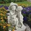 Garden Decorations Stone Effect Kissing Kids Statue Outdoor Fairy Decor Boy Girl Ornament Sculptures Bench Figurine Bonsai Miniature Craft