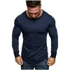 T-shirts pour hommes Mode décontractée pour hommes Plissé Couleur unie T-shirt à manches longues Col rond Sportswear Bodybuilding Shirt Entraînement Jogging