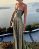 Casual jurken sexy backless off schouder strapless mouwloze vergulden fit en flare maxi jurk 2023 dames zomer slank feest