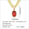 Zincirler Buzlu Küba Bling Diamond Red Stone Ruby Rubine Rhinestone Lendants Erkek Kolyeleri Cazibe Takı Rapçi Coker Yaka