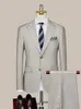 Męskie garnitury set blezer kamizelki spodni retro styl jasnoszare w kratę groom noszenie Business Man Codzienne ubranie pojedyncze piersi plus