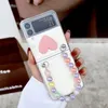 DIY Moda 3D Aşk Kalp Kılıfları Renkli Boncuklar El Zinciri Bilezik Samsung Galaxy Z Flip 4 3 Flip4 Flip3 5G için Şok geçirmez Kapak