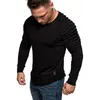 T-shirts pour hommes Mode décontractée pour hommes Plissé Couleur unie T-shirt à manches longues Col rond Sportswear Bodybuilding Shirt Entraînement Jogging