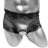 Cuecas abrem a virilha abana calcinha boxers boxers pura renda masculina de roupas íntimas veja através de lingerie sexy de floral macho sexy