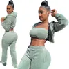 Novo outono inverno 3 peças conjunto feminino veludo agasalhos manga longa sweatsuits casual com capuz jaqueta regata calças combinando conjuntos de veludo ternos esportivos roupas esportivas 8830