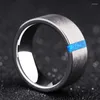 Wedding Rings Luxury 8mm Width Silver Color Tungsten Large Ring For Man Flat Top Matte Finishing Inlay Opal Size 7-12 Comfort Fit