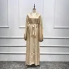 Abbigliamento etnico Open Abaya Peignoir Fashion Musulmano Lace Up Manicotto a sbuffo Elegante abito lungo per donna Cardigan Robe Turchia Dubai Islamico