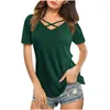 T-shirts Femmes Sexy Front Cross Col V T-shirts à manches courtes Femmes Summer Loose Tee Shirt Dames Couleur Solide Coton Polyester Spandex Tops