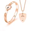 Necklace Earrings Set Fashion Love Heart Lock Lovers' Stainless Steel Bracelets Bangles Key Pendant Couples For Gift