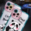 Cute Panda Cases Letters Pattern Pattern Camera Protection Phone Case for iPhone 14 13 12 11 Pro Max XS XR 7 8 Plus SE 20 Clear Back