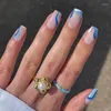 Unghie finte Summer Beach Sea Holiday Blu Semplice Onda colorata Completamente finito Almond Fake Art Nail Set Colla Donna Minimalista fai da te