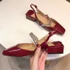 Varumärke Summer Fashion Brands Jill Slingback Sandaler Shoes for Women Crystal Empelled Strappy Square Toe Lady High Heels Party Wedding 35-43