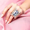 Wedding Rings Vintage Blue Clear Crystal Water Drop Large Square Ring Jewelry For Women Rhinestone Adjustable Open Finger Gift