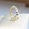 Alliances Super Brillant 5A Zircon Pleine Rangée Diamont Anneau En Argent Sterling 925 Avec 5mm 1.5Ct Grosse Pierre Ronde Pave Assurance Qualité