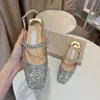 Varumärke Summer Fashion Brands Jill Slingback Sandaler Shoes for Women Crystal Empelled Strappy Square Toe Lady High Heels Party Wedding 35-43