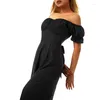 Casual Dresses Women Fashion Summer Jumpsuit Solid Color Puff Short Sleeve V-neck Loose Wide Leg Clubwear