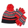 Chapeaux d'automne d'hiver gants gants kit tricot pompom chapeau gant tricot chaud pour bébé garçons girls enfants ensemble