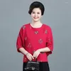 Women's Blouses dames elegante zomer losse o-neck katoenen linnen tops vrouwen 2022 halve mouw van middelbare leeftijd vrouwelijke shirtkleding van middelbare leeftijd