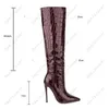 Heelslover Handmade Women Winter Knee Boots Stiletto Heels Pointed Toe Gorgeous Wine Red Prom Shoes Ladies US Size 5-13