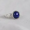 Ringos de cluster FNJ 925 Silver Round Lapis Ring for Women Jewelry Original S925 Sterling Sterling Natural Blue Stone