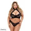 Bras Sets Plus Size Women Sissy Black Lingerie Lace Bra Set Bralette Halter Hollow G-string Thong Babydoll Underwear 3XL-5XL