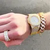 Нарученные часы заморожены для мужчин Женщины хип -хоп Майами Кубинская цепь Большой Золотое колье Браслет Ювелирные изделия для ювелирных изделий для хлайта