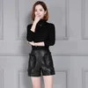 Women's Shorts Arrival Women Natural Leather Sheepskin Straight Slim Fit Wrap Solid Red Black High Waist Rivet Female Fashion