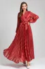 Women's Dress Sexy V Neck Long Lantern Sleeves Printed Pleated Elegant Fashion Maxi Party Prom Gown