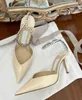 Luxury Pump JM Sandals Saeda Heel Bride Dress Shoes High-Heels White Patent Leather Pointy Toe Strap Crystal Embellation Brands Desiger Shoes EU35-43 With Box
