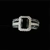 3PCS Pierłdy ślubne Vintage moda biżuteria Sterling Sier Emerald Cut Black Sapphire CZ Diamond Stones Kobiet Zasmaż zaręczynowy Pierścień