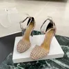 10.5CM high heel sandals Luxury designer slim fitting high heeled dress shoes Satin women sandals Fashion casual banquet Wedding crystal diamond decorated