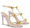 2024 Summer Designer Rene-C lågklackade juvelerade sandaler skor med bågkristaller Kvinnor som går lägenheter Fest bröllop sexiga höga klackar
