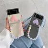 DIY Moda 3D Aşk Kalp Kılıfları Renkli Boncuklar El Zinciri Bilezik Samsung Galaxy Z Flip 4 3 Flip4 Flip3 5G için Şok geçirmez Kapak